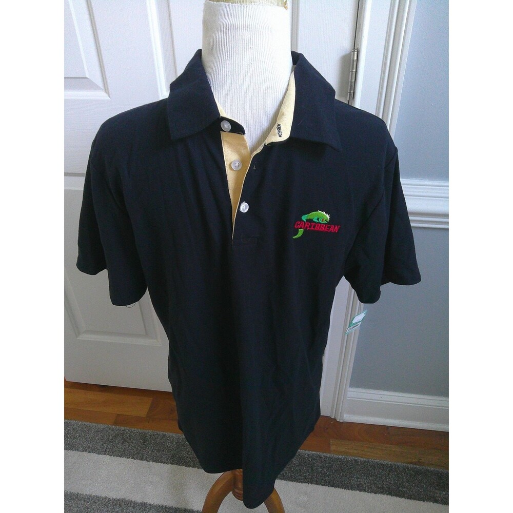 NWT AROUND THE WORLD CARRIBEAN BRAND  MENS POLO SHIRT EMBROIDERED   IGUANA SMALL